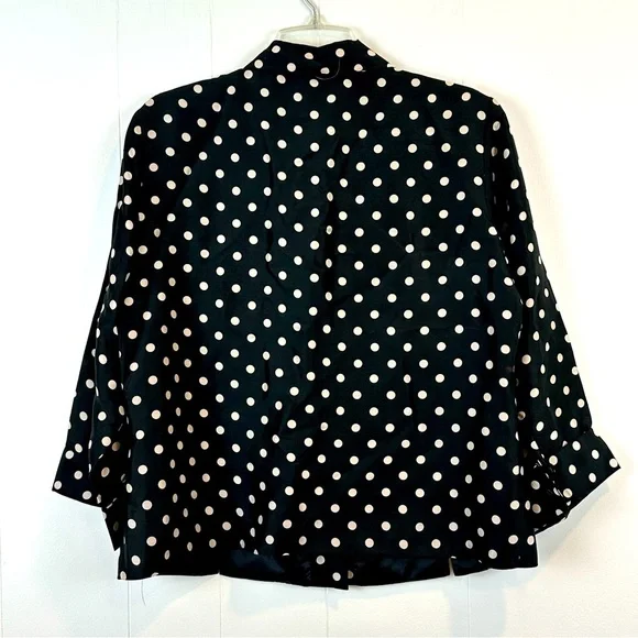 Vintage Ice 100% Silk Black and White Polka Dot Lined Button Front Top Size 1X - Picture 2 of 5
